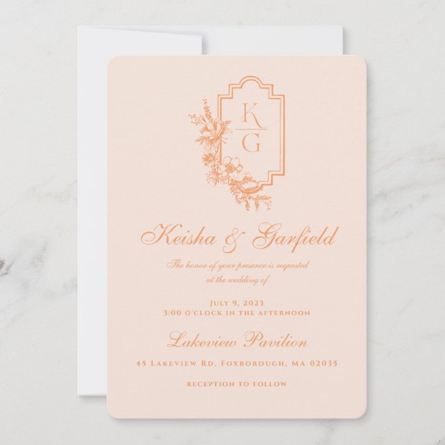 Modern Minimal | Peach & Blush Wedding Invitation (Front)