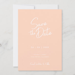 Modern Minimal Peach Script Photo Wedding Save The Date