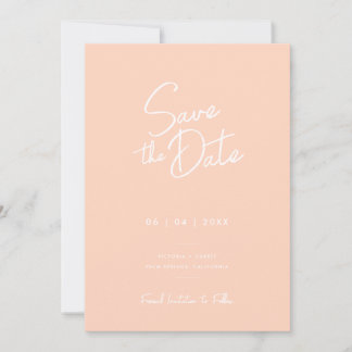 Modern Minimal Peach Script Photo Wedding Save The Date