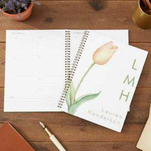 Modern Minimal Peach Watercolor Tulip Monogram Planner