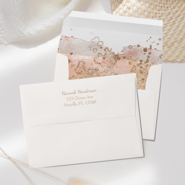 Modern Minimal Pearl Pink Gold Beach Wedding Envelope (Creator Uploaded)