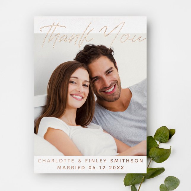    Modern & Minimal Personalised Wedding Thank You Foil Holiday Postcard (Creator Uploaded)