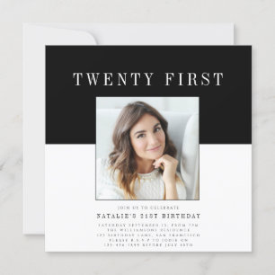 Modern minimal photo 21st birthday invitation