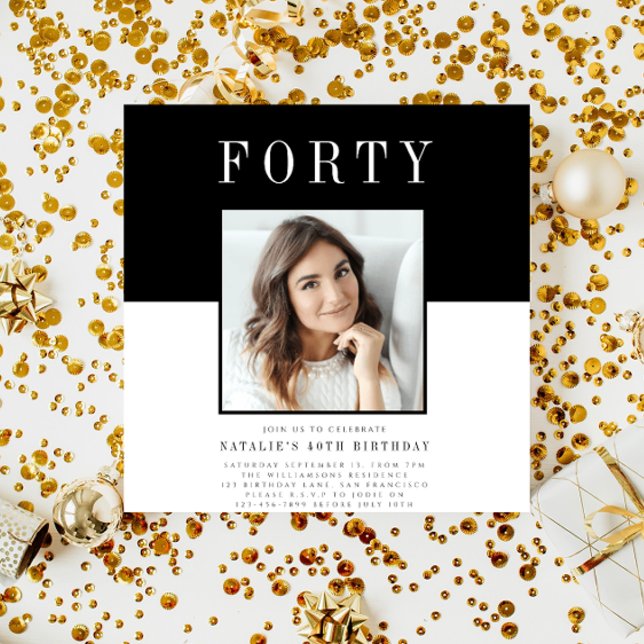 Modern minimal photo 40th birthday  invitation (Creator Uploaded)