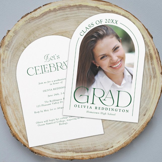 Modern Minimal Photo Arch Green Graduation Party Invitation (Creator Uploaded)