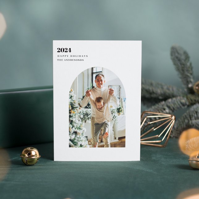 Modern Minimal Photo Arch Happy Holiday Christmas Invitation (Creator Uploaded)