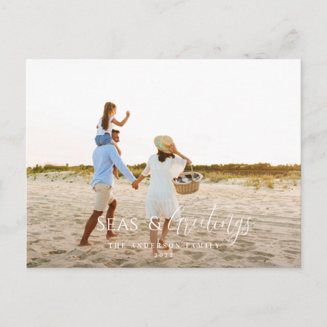 Modern minimal photo beach Christmas Holiday Card (Front)