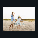 Modern minimal photo beach Christmas Holiday Card<br><div class="desc">stylish christmas card design featuring trendy mix of bold and script font,  space for your chosen photo on front with beach and sea graphic on reverse</div>