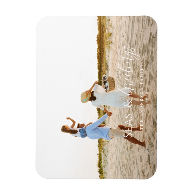 Modern minimal photo beach Christmas Holiday Card Magnet (Vertical)
