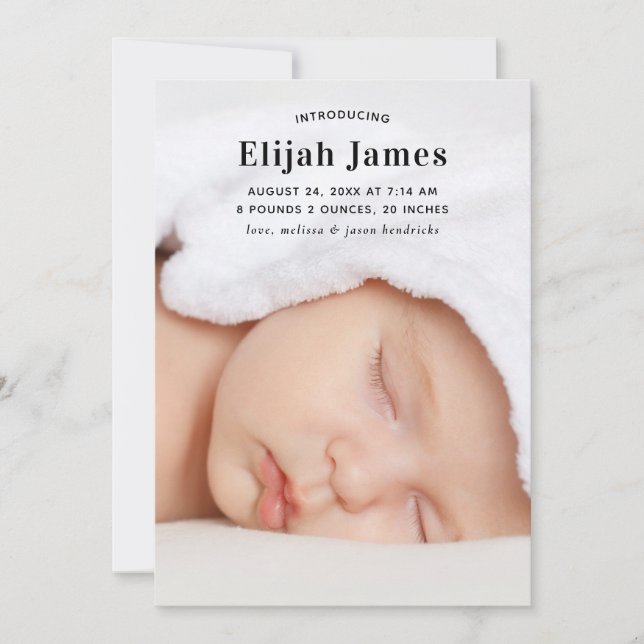 Modern Minimal Photo Birth Announcement (Front)