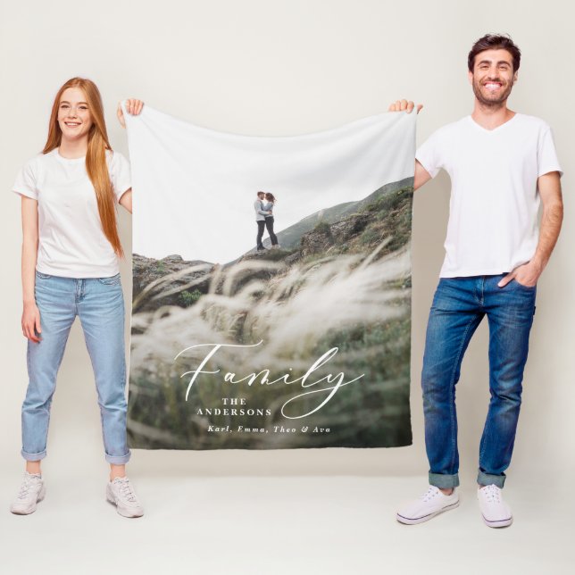 Modern minimal  photo black script family elegant  fleece blanket (In Situ)