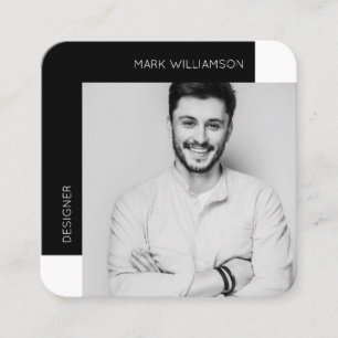 Modern Minimal Photo Black Square Business Card