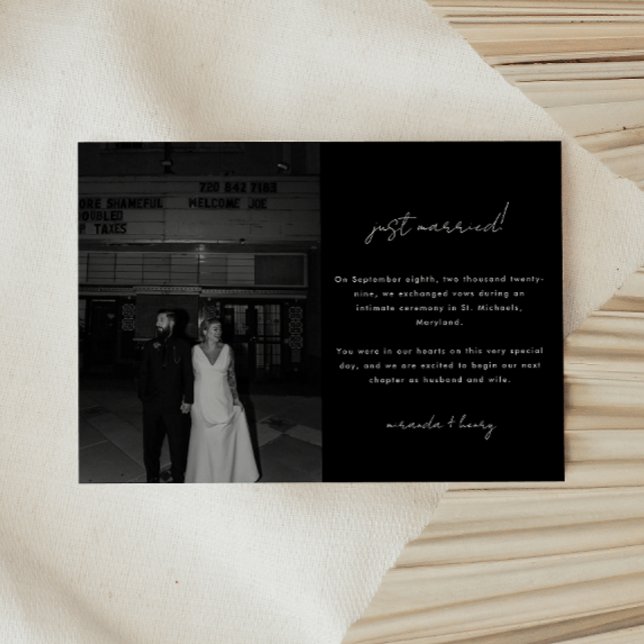 Modern Minimal Photo Black Wedding Elopement Announcement (Creator Uploaded)