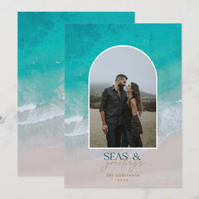 Modern minimal photo Christmas beach Holiday Card (Front/Back)