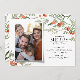 Modern minimal photo Christmas elegant eucalyptus Holiday Card