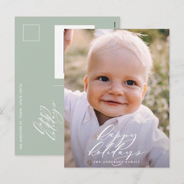 Modern minimal photo Christmas elegant holiday (Front/Back)