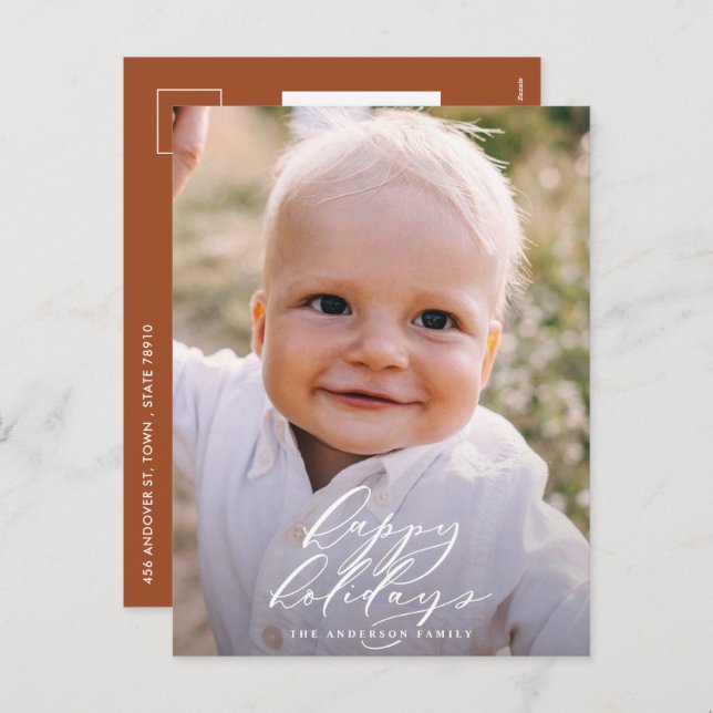 Modern minimal photo Christmas elegant holiday (Front/Back)