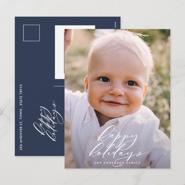 Modern minimal photo Christmas elegant holiday (Front/Back)