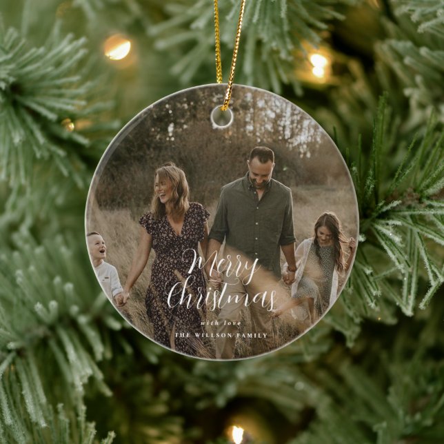 Modern minimal photo Christmas elegant script Ceramic Tree Decoration (Tree)