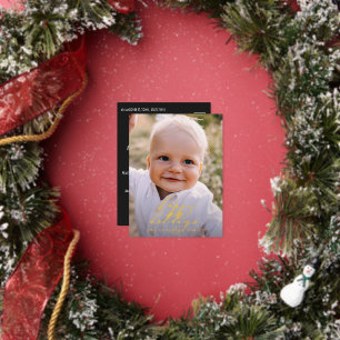 Modern minimal photo Christmas elegant script Foil Holiday Postcard