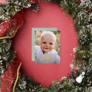 Modern minimal photo Christmas elegant script   Foil Holiday Postcard