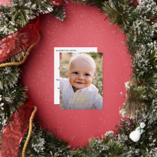 Modern minimal photo Christmas elegant script  Foil Holiday Postcard