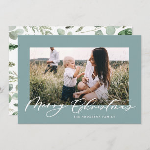 Modern minimal photo Christmas elegant script Holiday Card