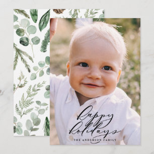Modern minimal photo Christmas elegant script Holiday Card