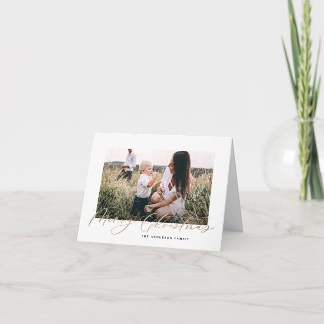 Modern minimal photo Christmas elegant script Holiday Card (Front)