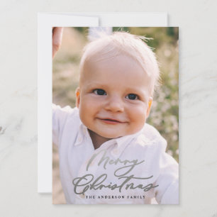 Modern minimal photo Christmas elegant script Holiday Card