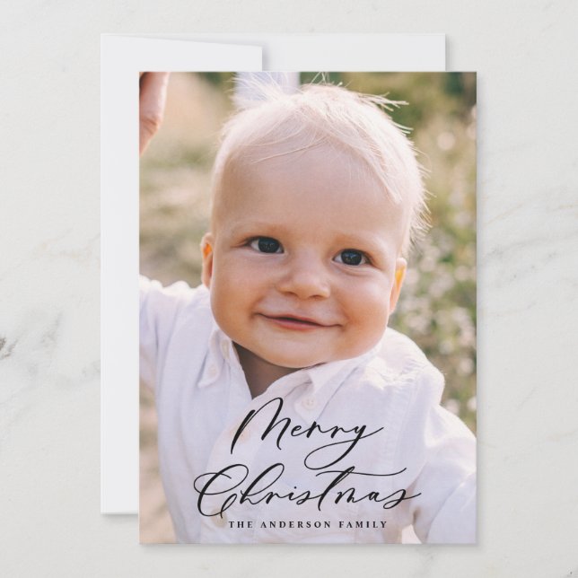 Modern minimal photo Christmas elegant script Holiday Card (Front)