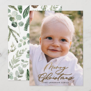 Modern minimal photo Christmas elegant script Holiday Card