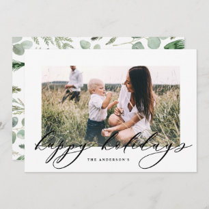 Modern minimal photo Christmas elegant script Holiday Card