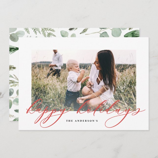 Modern minimal photo Christmas elegant script Holiday Card (Front/Back)