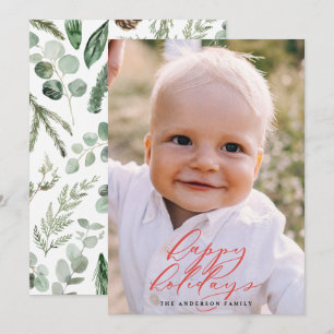 Modern minimal photo Christmas elegant script Holiday Card
