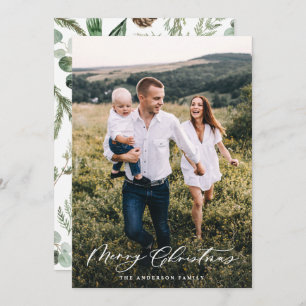 Modern minimal photo Christmas elegant script Holiday Card