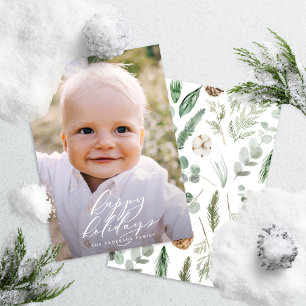 Modern minimal photo Christmas elegant script Holiday Card
