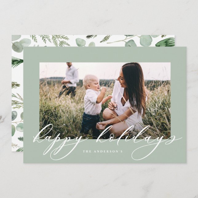 Modern minimal photo Christmas elegant script Holiday Card (Front/Back)