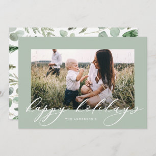 Modern minimal photo Christmas elegant script Holiday Card