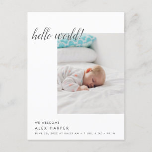 Modern Minimal photo collage Birth Announcement Postcard