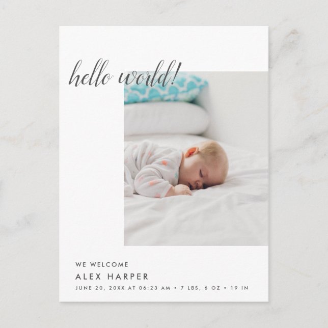 Modern Minimal photo collage Birth Announcement Postcard (Front)