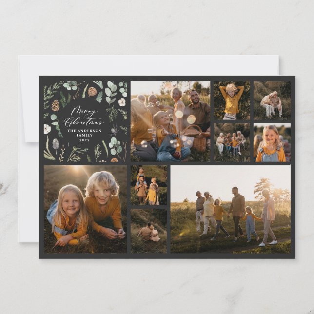 Modern minimal photo collage black Christmas Holiday Card (Front)