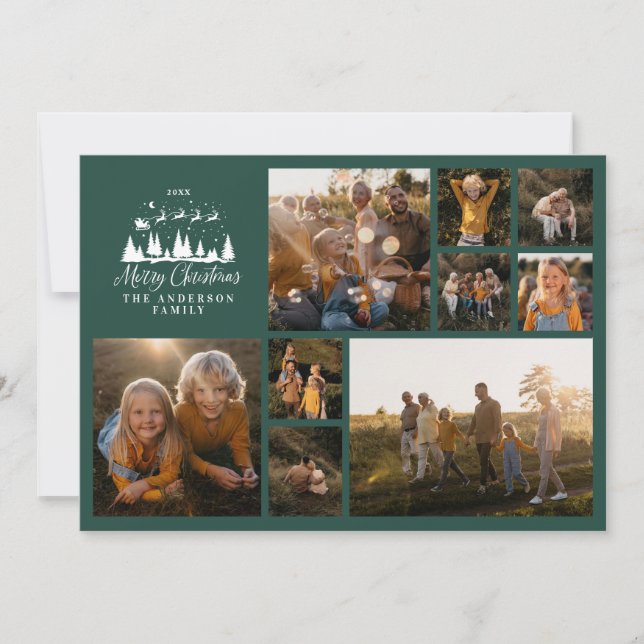 Modern minimal photo collage Christmas elegant Holiday Card (Front)