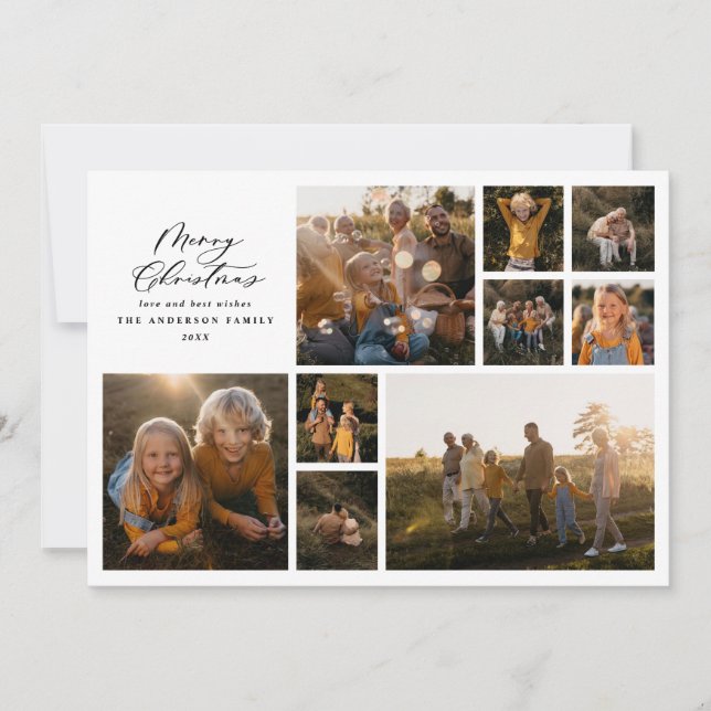 Modern minimal photo collage Christmas elegant Holiday Card (Front)