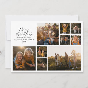 Modern minimal photo collage Christmas elegant Holiday Card