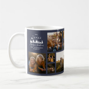 Modern minimal photo collage Christmas navy blue Coffee Mug