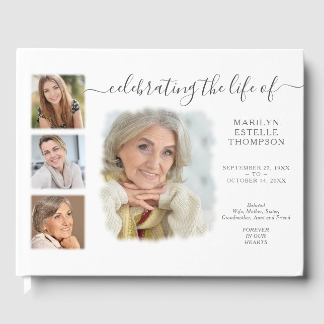 Modern Minimal Photo Collage Memorial Guest Book (Front)
