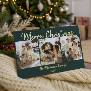 Modern Minimal Photo Collage Script Christmas Foil Holiday Card