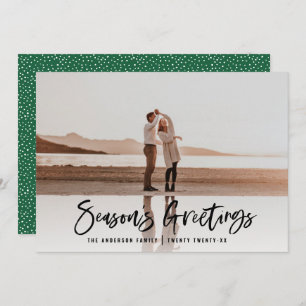 Modern minimal photo green Christmas script Holiday Card