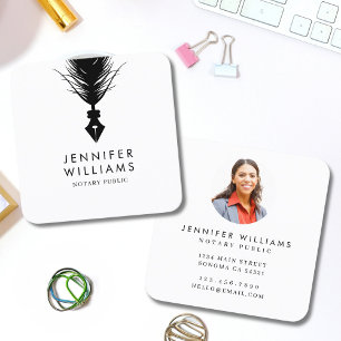 Modern Minimal Photo Notary Public Quill Feather Square Business Card